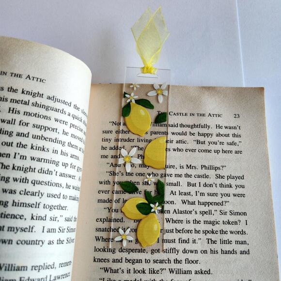Lemon Fruit Print Bookmark Pink Yellow Cutesy Coquette Bookish Gift For Her - Picture 5 of 9